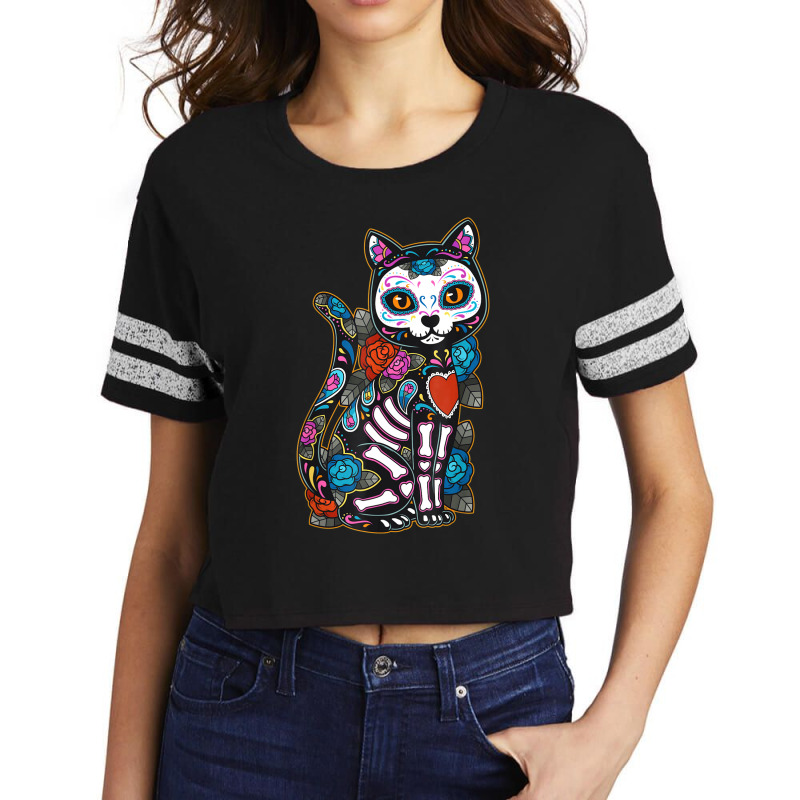 Cat Sugar Skull Mexico Calavera Dia De Los Muertos Halloween Scorecard Crop Tee by Bestdesigns | Artistshot