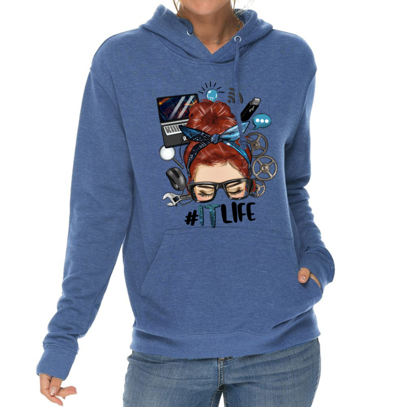 Redhead Messy Bun Information Technology Life Lightweight Hoodie by HRA Design Shop | Artistshot