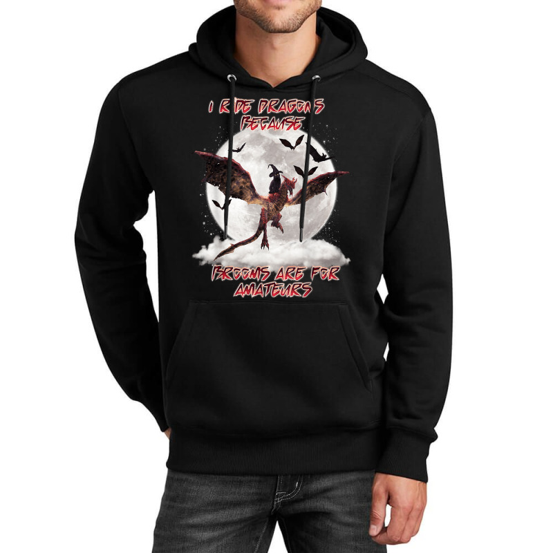 Cat I Ride Dragons Brooms Are For Amateurs Halloween Unisex Hoodie by SonjaBogenschutz | Artistshot