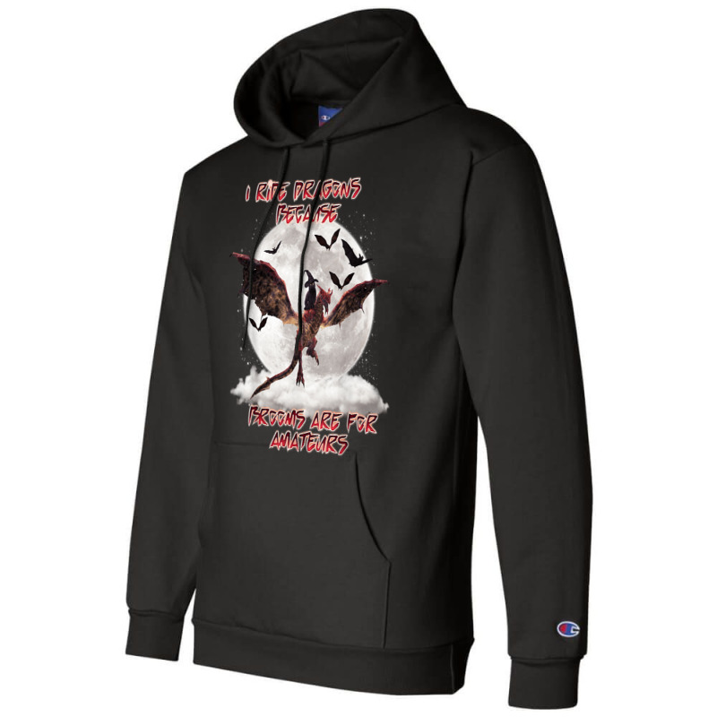 Cat I Ride Dragons Brooms Are For Amateurs Halloween Champion Hoodie by SonjaBogenschutz | Artistshot