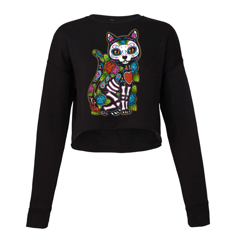 Cat Sugar Skull Mexico Calavera Dia De Los Muertos Halloween Cropped Sweater by SonjaBogenschutz | Artistshot