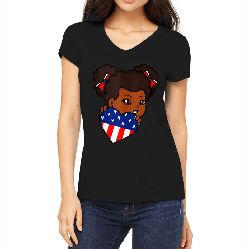 African American 4th Of July Afro Black Little Girl Usa Flag Painting Women's V-Neck T-Shirt by TyrellDesign | Artistshot