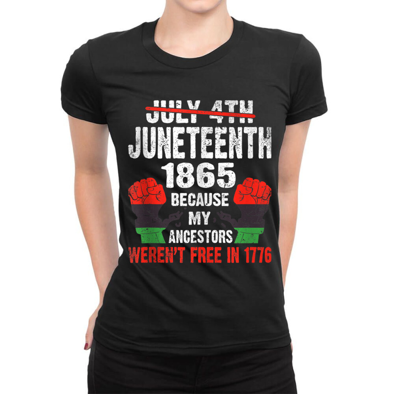 Juneteenth My Ancestors Free Black African Flag Pride Fist Characters  Ladies Fitted T-Shirt by KhalilDesign | Artistshot