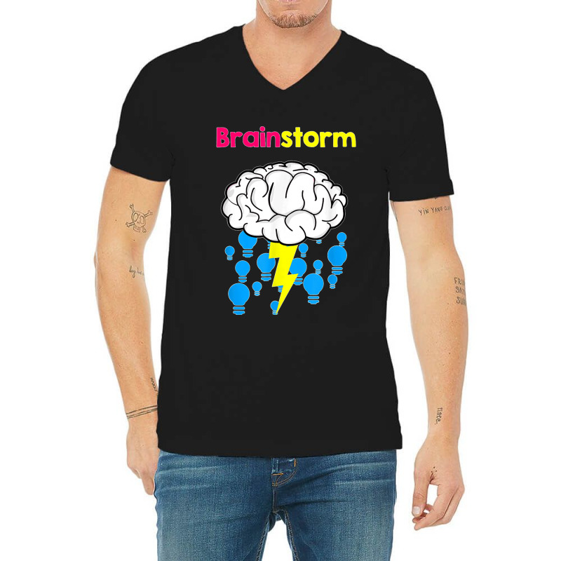 Funny Brainstorm Good Idea Lightbulb Thunder V-neck Tee | Artistshot