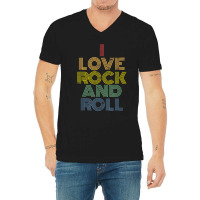 I Love Rock And Roll Distressed Rainbow 70s V-neck Tee | Artistshot