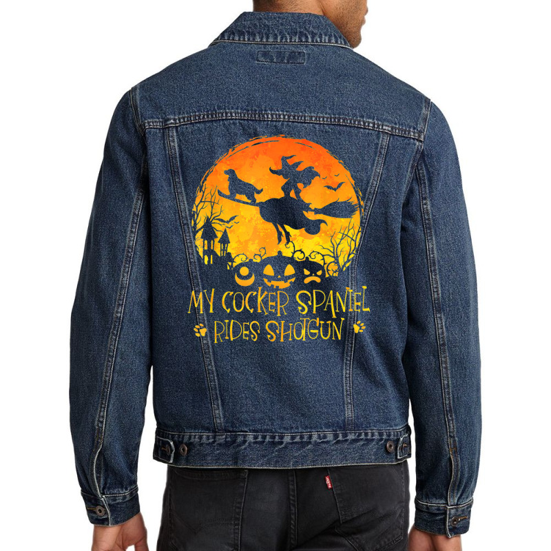 Halloween Cocker Spaniel Rides Shotgun Funny Dog Lover Men Denim Jacket by Newshirt | Artistshot