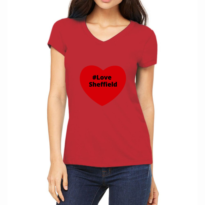 Love Sheffield, Hashtag Heart, Love Sheffield Women's V-Neck T-Shirt by chillinxs | Artistshot