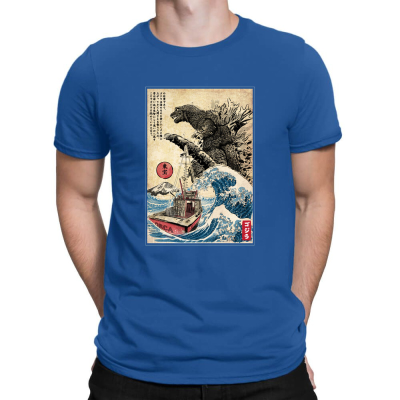 Orca In Japan Woodblack (back) Godzilla T-shirt. By Artistshot