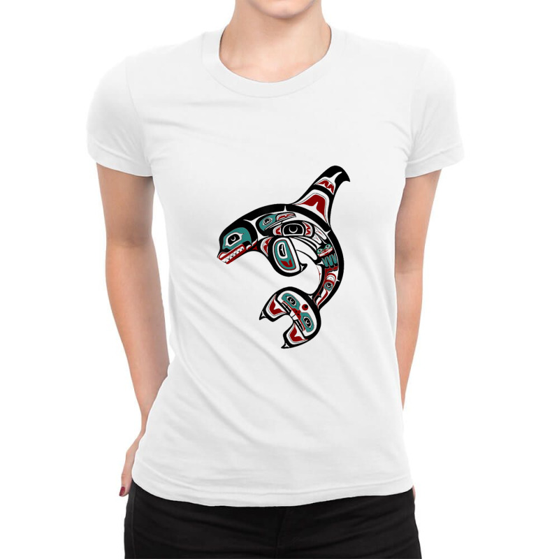 Orca Killer Whale Pacific Alaska Native American Indian Clan Ladies Fitted T-Shirt by Leslietorresw | Artistshot