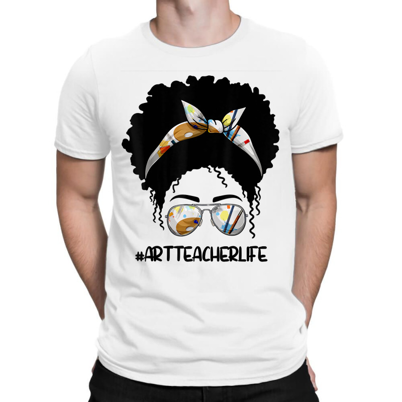 Afro Messy Bun Art Teacher Life T First Day Of School Cartoon Characte T-shirt | Artistshot