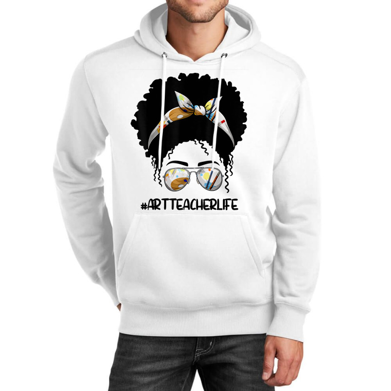 Afro Messy Bun Art Teacher Life T First Day Of School Cartoon Characte Unisex Hoodie | Artistshot