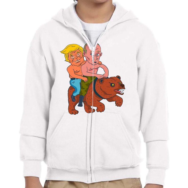 Trump And Putin Riding Bear Youth Zipper Hoodie | Artistshot