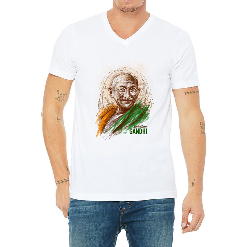 Mahatma Gandhi Jayanti Scribble Art V-neck Tee | Artistshot