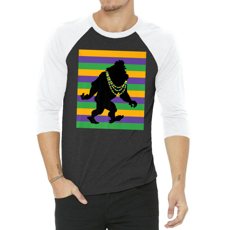 Mardi Gras Bigfoot Sasquatch 3/4 Sleeve Shirt | Artistshot