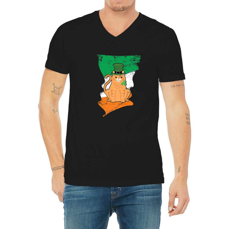 Distressed Irish Flag St Patricks Cat Tee V-neck Tee | Artistshot