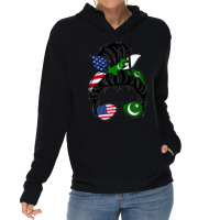 American Messy Bun Wife Mom Girl Pakistani Pakistan Usa Flag T Shirt Lightweight Hoodie | Artistshot