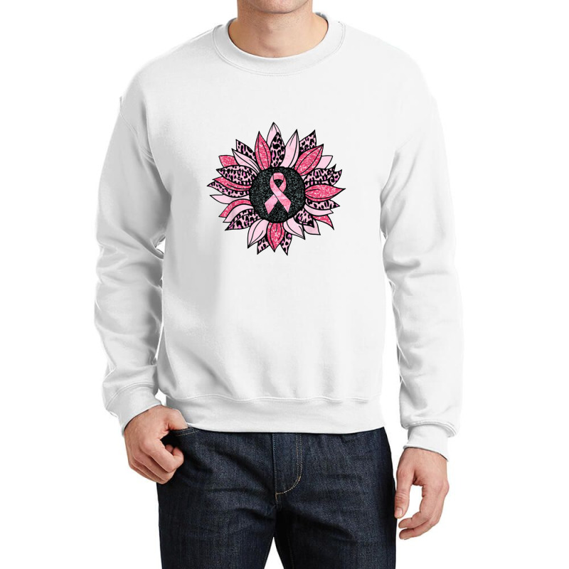 Sunflower Pink Cancer Awareness Women Warrior Crewneck Sweatshirt | Artistshot