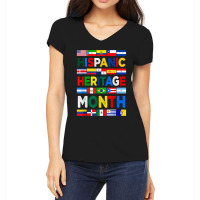 National Hispanic Heritage Month Latino Pride Flag Countries Retro Vin Women's V-neck T-shirt | Artistshot