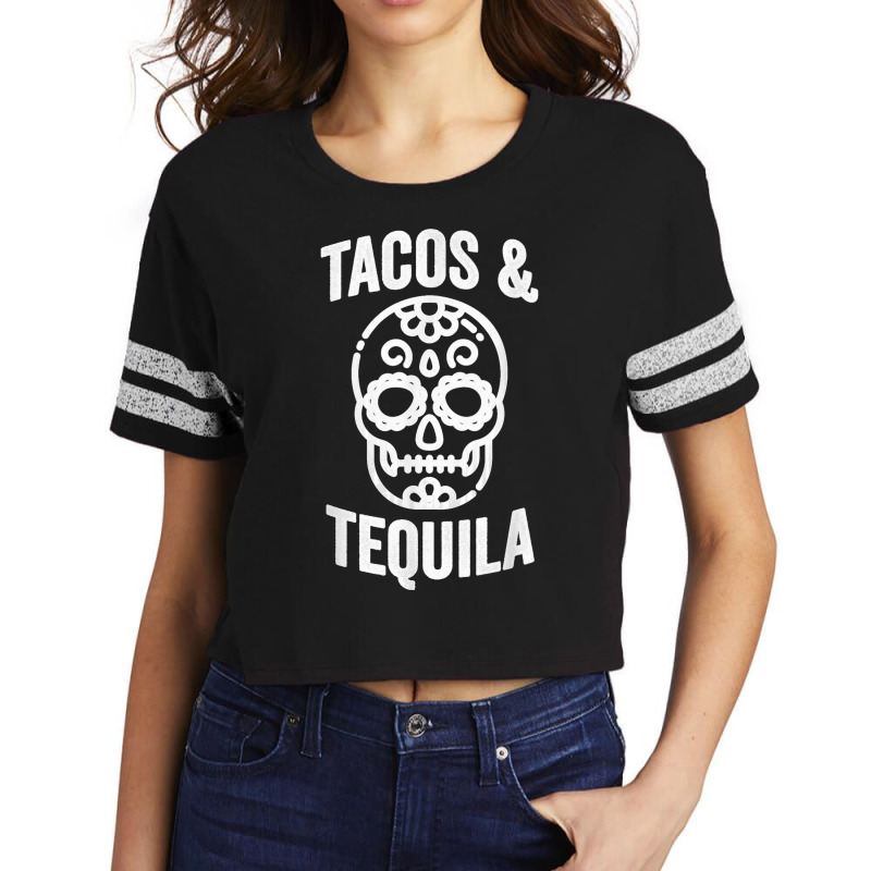 Tacos & Tequila Sugar Skull Calavera Alcohol Mexican Scorecard Crop Tee by STACYSCHUDEL | Artistshot