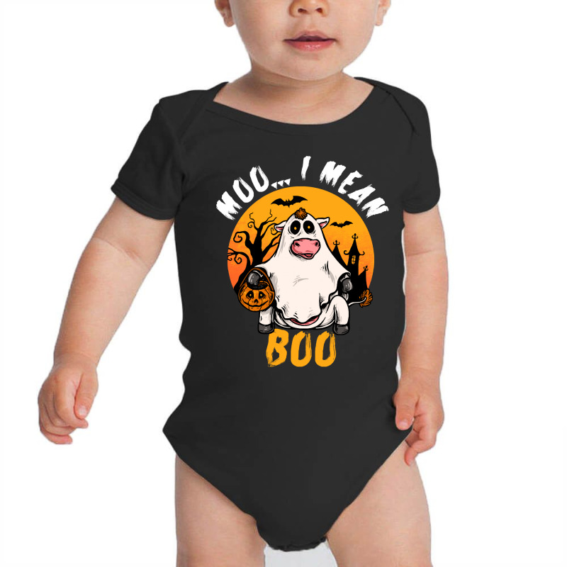 Moo I Mean Boo T  Shirt Moo I Mean Boo Funny Ghost Cow Halloween Costu Baby Bodysuit | Artistshot