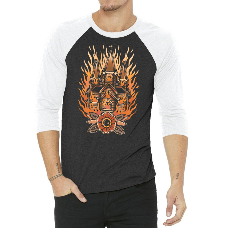 Burning Church, Burning Church Art, Burning Church Vintage, Burning Ch 3/4 Sleeve Shirt | Artistshot