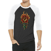 Burning Rose, Burning, Rose, Burning Rose Vintage, Burning Rose Painti 3/4 Sleeve Shirt | Artistshot