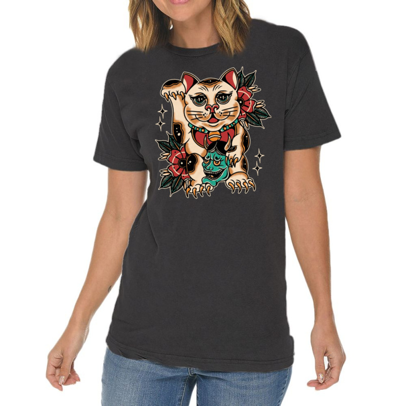 Lucky Cat, Lucky Cat Japan, Lucky Cat Art, Lucky Cat Painting, Lucky C Vintage T-shirt | Artistshot