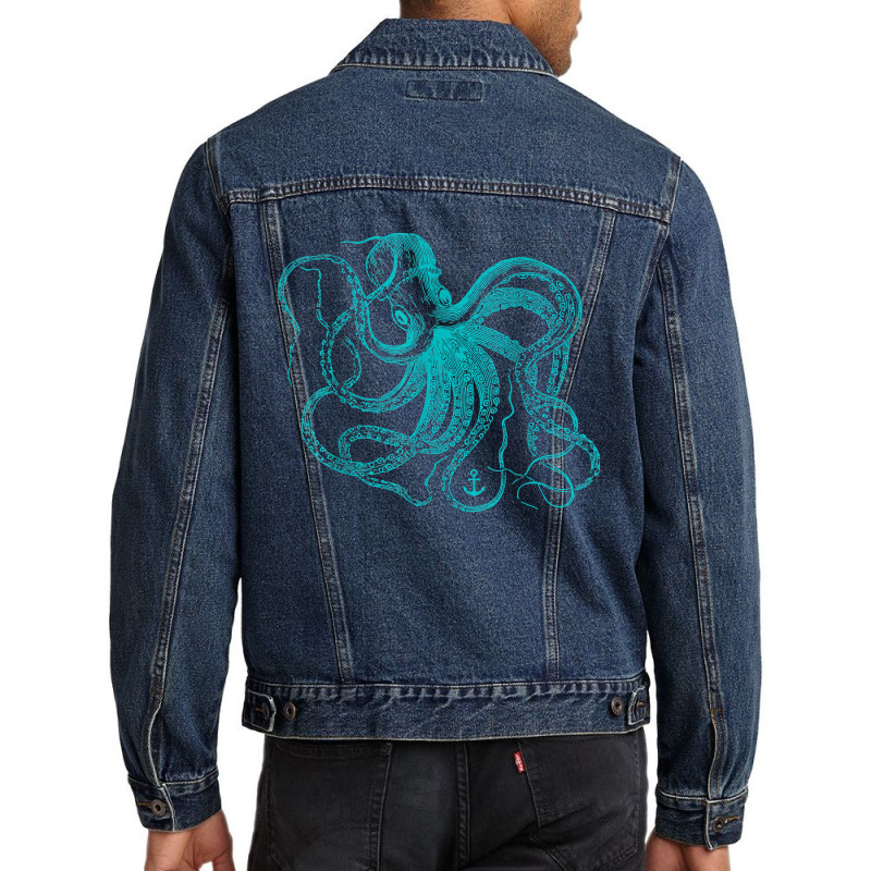 Octopus Cool Vintage Marine Biologist Ocean Sea Life 2 Men Denim Jacket | Artistshot