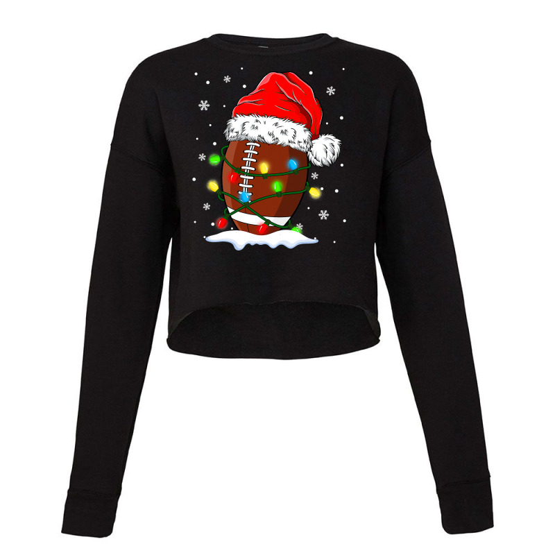 Football Christmas Football Ball Santa Hat Xmas Light Funny 2021 416 Cropped Sweater by pester | Artistshot