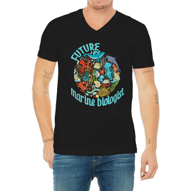 Future Marine Biologist Ocean Life Drawing Whale Octopus V-neck Tee | Artistshot