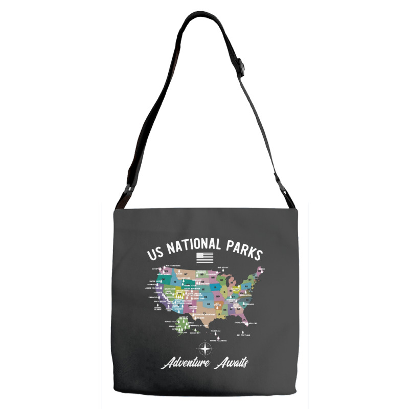 Us National Parks Map, National Park, Us National Parks Map Art, Us Na Adjustable Strap Totes | Artistshot