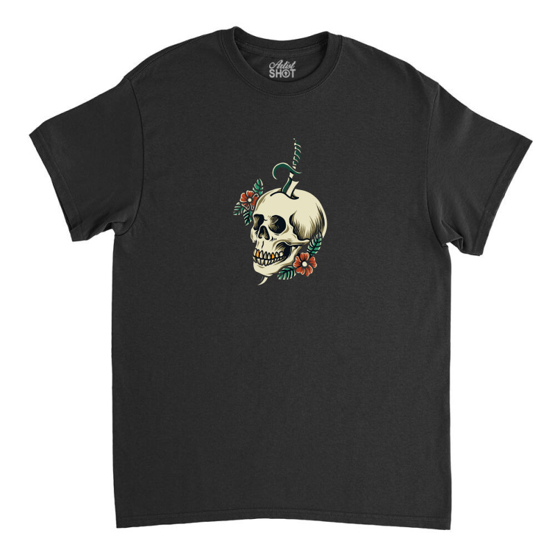 Illustration Skull With Ornamental Flower Classic T-shirt by Olodzn | Artistshot