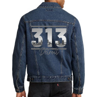 Detroit 313 Area Code Skyline Michigan Vintage Men Denim Jacket | Artistshot