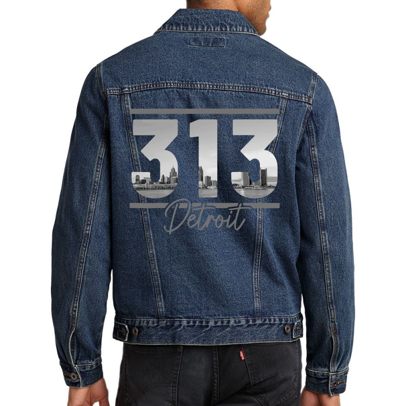 Detroit 313 Area Code Skyline Michigan Vintage Men Denim Jacket by cm-arts | Artistshot