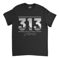 Detroit 313 Area Code Skyline Michigan Vintage Classic T-shirt | Artistshot