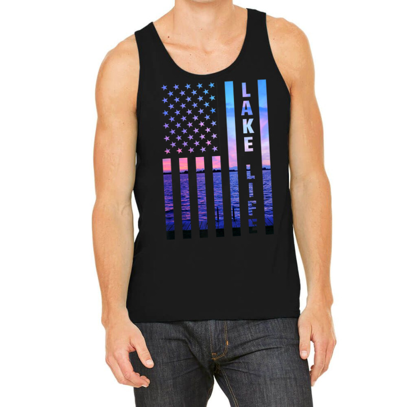 Lake Life American Flag Dock Sunset Wakeboarder Power Boat Tank Top | Artistshot