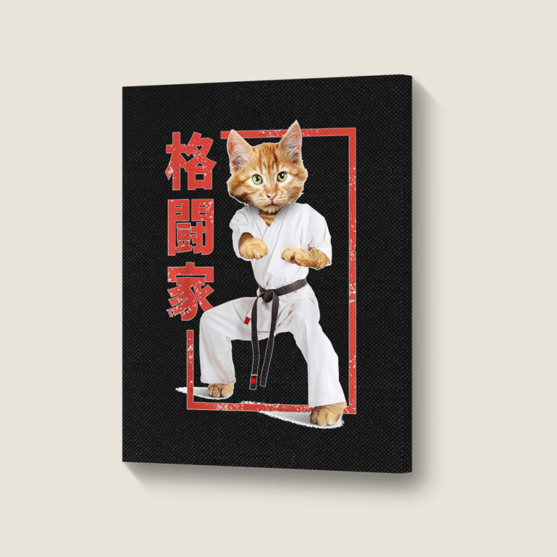 Cat Karate Player , Cat Samurai , Japanese Style T Shirt Portrait Canvas Print | Artistshot