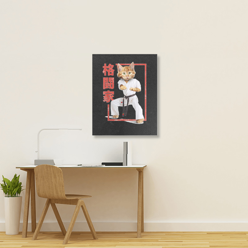 Cat Karate Player , Cat Samurai , Japanese Style T Shirt Portrait Canvas Print | Artistshot