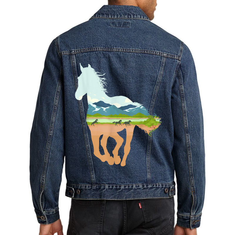 Horse Print With Landscape Horse Lover, Animal Horse Men Denim Jacket | Artistshot