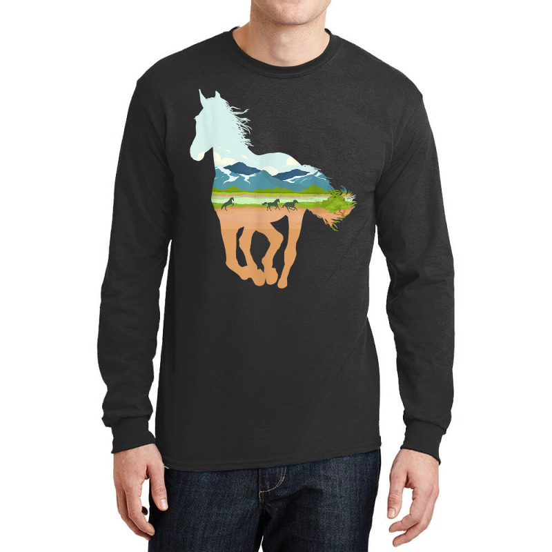 Horse Print With Landscape Horse Lover, Animal Horse Long Sleeve Shirts | Artistshot