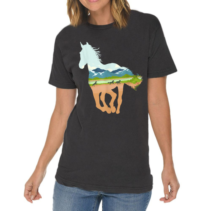 Horse Print With Landscape Horse Lover, Animal Horse Vintage T-shirt | Artistshot