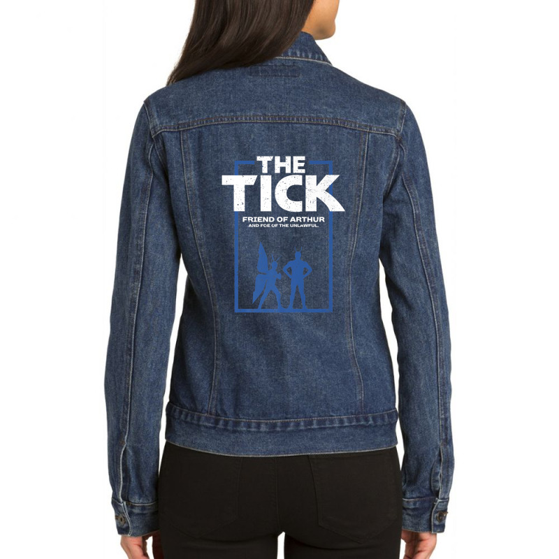 The Tick Friend Of Arthur Vintage Silhouette Ladies Denim Jacket by ShekizaHughes | Artistshot