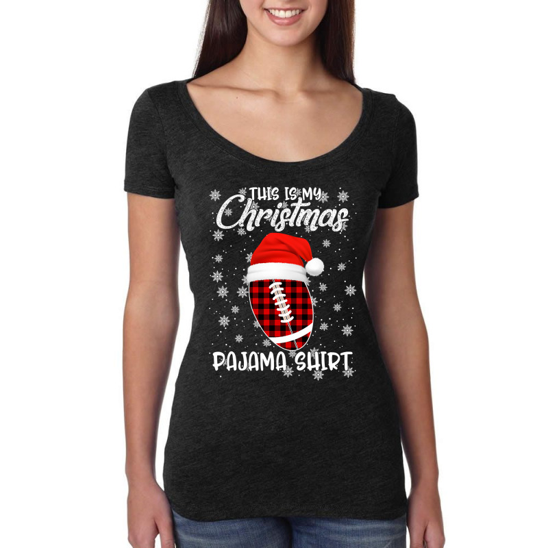 Football This Is My Christmas Pajama Plaid Football Santa Hat Xmas 85  Women's Triblend Scoop T-shirt by pester | Artistshot