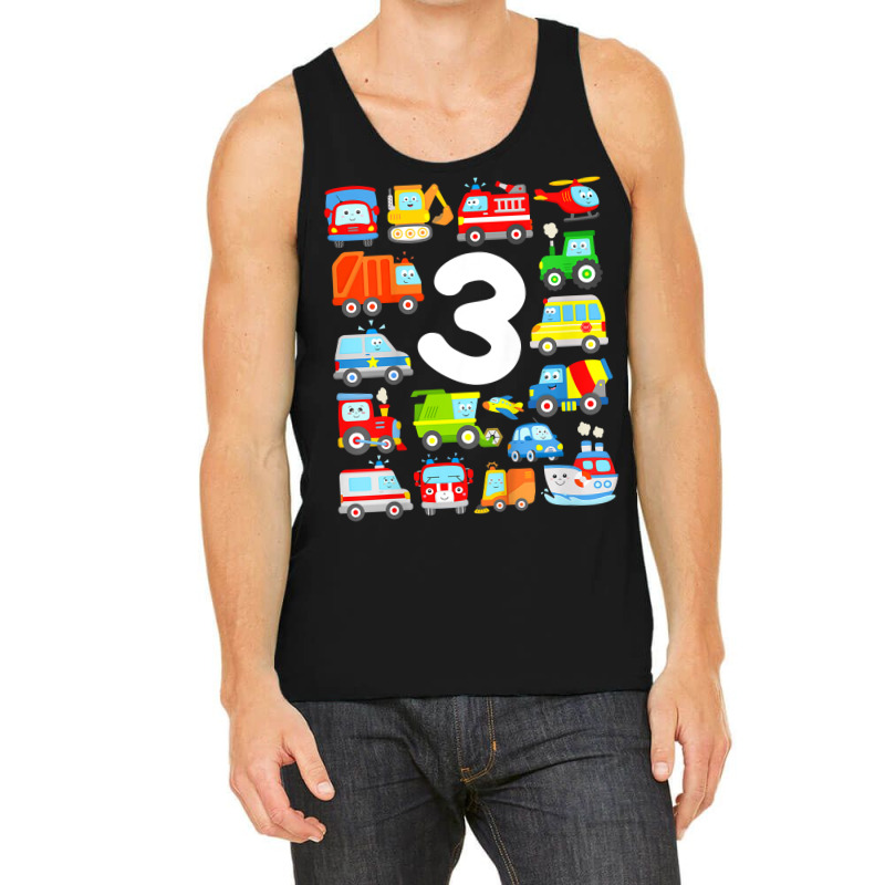 Kids 3rd Birthday Toddler Boy Vehicles Trucks Planes Boat Police Tank Top | Artistshot