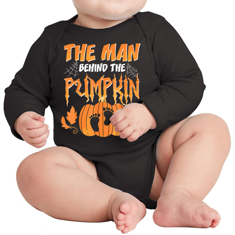 The Man Behind The Pumpkin Baby Dad Soon Halloween Pregnancy Long Sleeve Baby Bodysuit | Artistshot