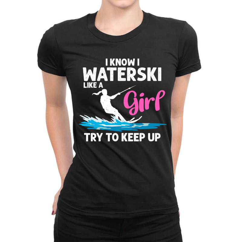 Funny Water Ski Designs For Women Girls Water Skier Athletes Ladies Fitted T-Shirt by cm-arts | Artistshot