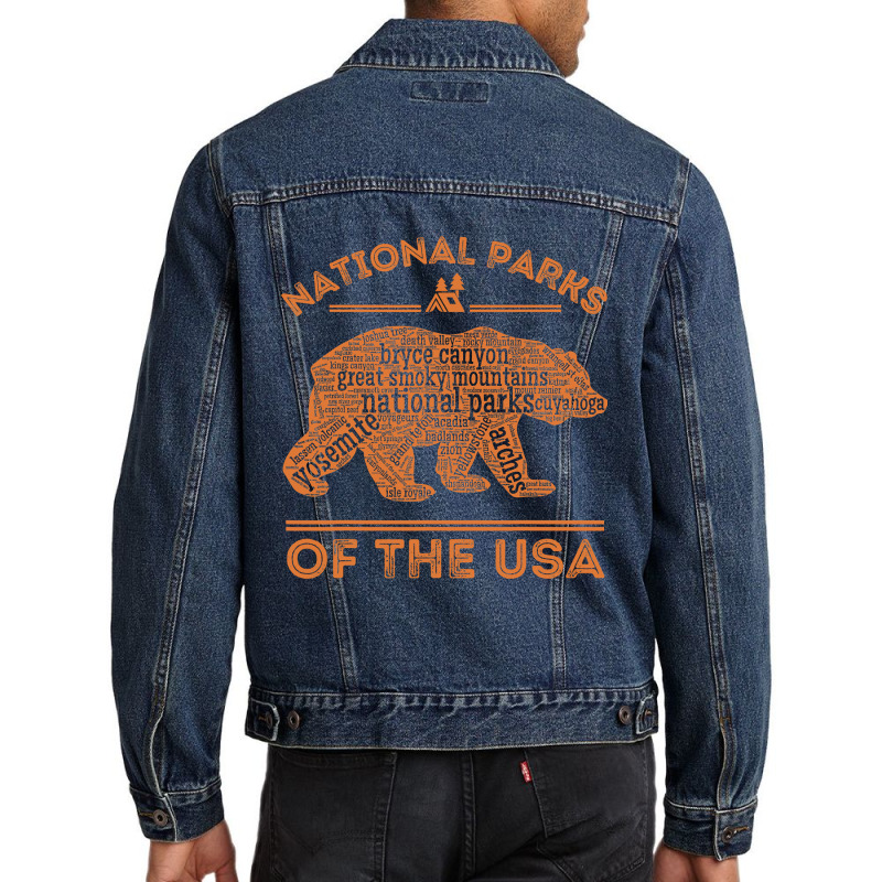 National Parks Bear Hiking Travel Camping Outdoors Retro Usa Men Denim Jacket | Artistshot