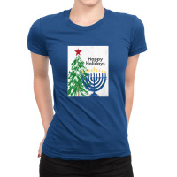 Happy Holidays Tree And Menorah  Art By Linda Woods Ladies Fitted T-shirt | Artistshot