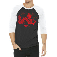 Red Japanese Dragon Aesthetic Grunge 90s Chinese Dragon 3/4 Sleeve Shirt | Artistshot