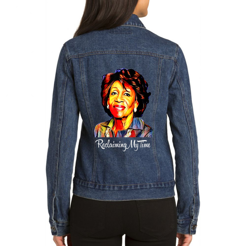 Black History Month  Reclaiming My Time Maxine Waters Painting Ladies Denim Jacket by TyrellDesign | Artistshot